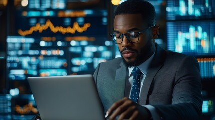 A business analyst using virtual reality to explore stock market trends and data