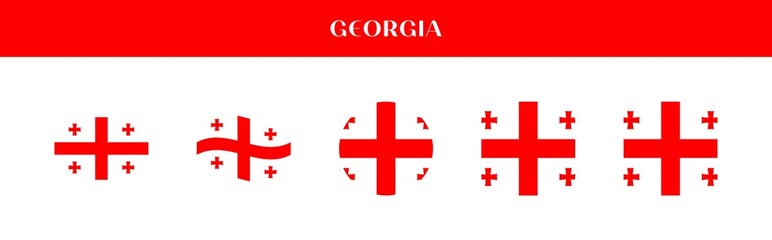 Set of Georgia national flag icons in various styles on transparent background
