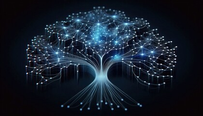 Abstract Neural Network Illustration - Advanced Deep Learning Concept with Interconnected Nodes and Data Flow Visualization, No People, Blue Gradient, AI Technology Art