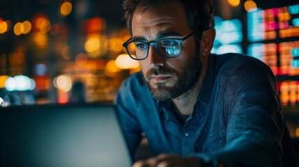 A business analyst using virtual reality to explore stock market trends and data