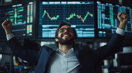 A business analyst using virtual reality to explore stock market trends and data