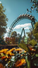 Obraz premium Thrilling roller coaster at an amusement park, 4K hyperrealistic photo