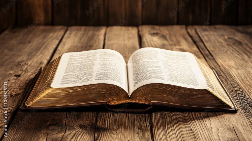 Poster a rustic wooden table holds an open book, showcasing its pages in a warm, inviting setting perfect f