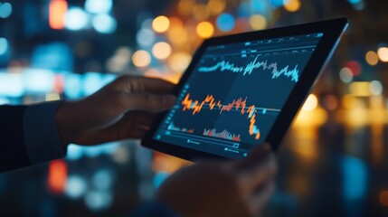 A business analyst using virtual reality to explore stock market trends and data