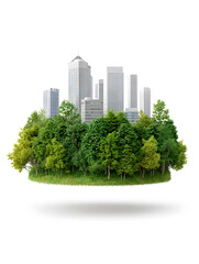 Cityscape skyscrapers greenery futuristic modern architecture buildings isolated on white background