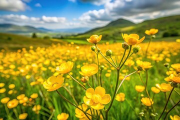 Obraz premium Wild buttercups in the Irish countryside during summer with selective focus