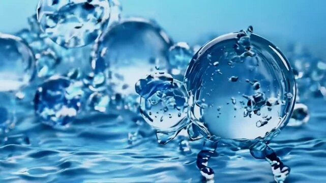 Drops of water falling into the water.
