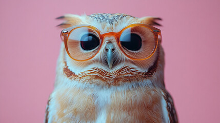 Obraz premium Creative animal concept. Owl bird in sunglasses 