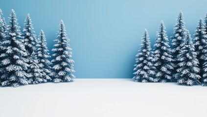 Fototapeta premium Snowy winter landscape with pine trees. Concept of cold, nature, and holiday season.