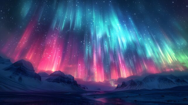 Aurora borealis arctic scene show the aurora. AI generated - Powered by Adobe