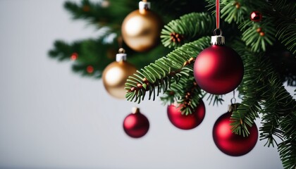 Close up christmas tree decorated with christmas balls