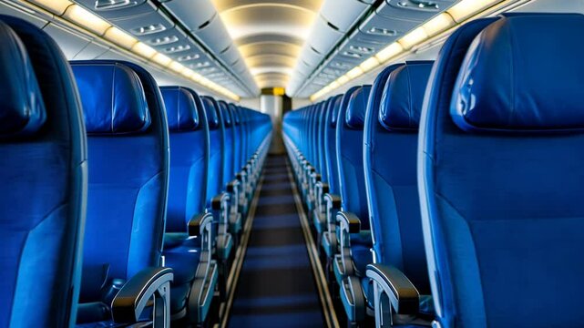 Empty airplane seats in the cabin of an aircraft