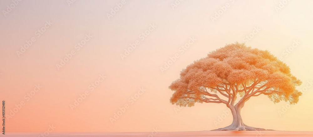 Aufkleber serene tree stands against soft gradient background, symbolizing growth and connection