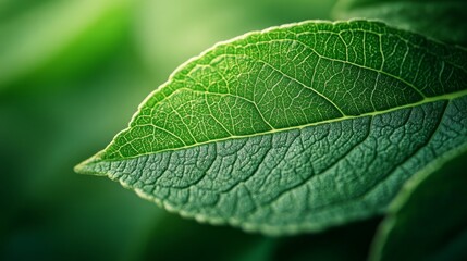 Close-up of a leaf's surface, emphasizing the detailed vein patterns and green cell textures with high precision