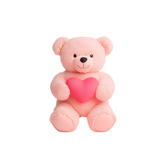 A teddy bear is holding a red heart isolated on white