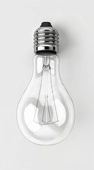 Transparent light bulb, white background, 4K hyperrealistic photo