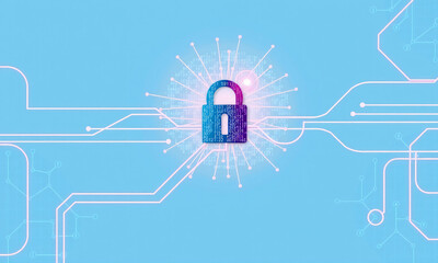 Fototapeta premium A digital illustration of a secure shield symbolizing cybersecurity and data protection in a technology environment with abstract connections