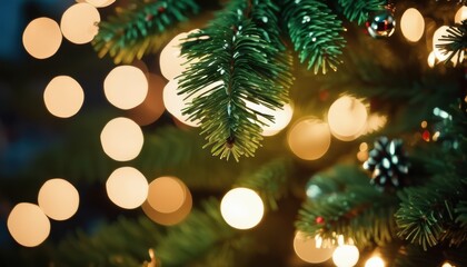 Obraz premium Close up christmas tree decorated with christmas balls