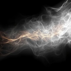Fototapeta premium Abstract Swirling Smoke, White and Gold Energy Trails on a Black Background, Digital Art.