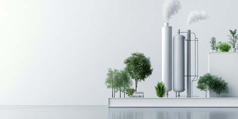 Fototapeta premium CO2 absorption devices, modern tech capturing emissions, clean white background, focus on innovative environmental solutions, isolated and minimal