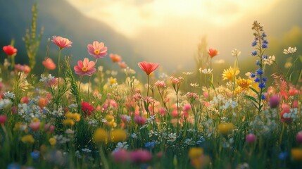 Fototapeta premium Spring meadow with flowers