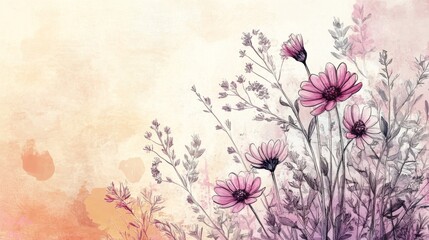 botanical illustration sketch Illustrations, detailed sketch of plants and flowers, realistic textures with elegant outlines