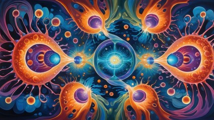 Vibrant abstract illustration featuring swirling colors and cosmic elements, symbolizing harmony and balance. Ideal for projects focused on creativity and innovation