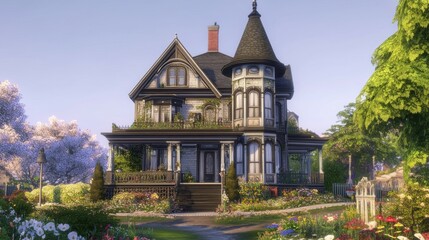 Fototapeta premium Victorian house with a turret.