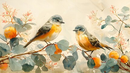 Eucalyptus grove birdsong illustrate birds. AI generated