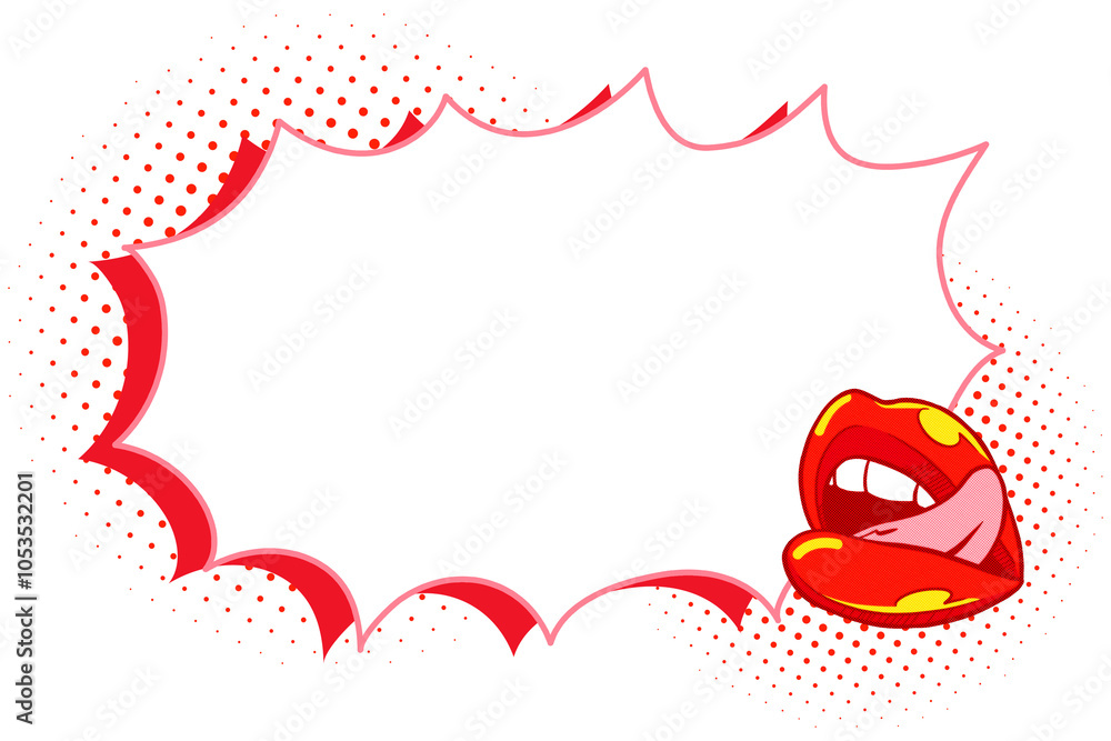 Poster red lips and speech bubble design element
