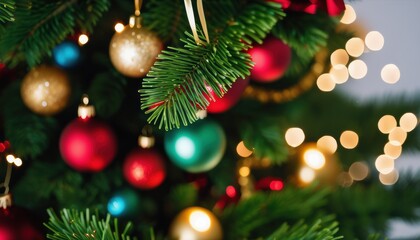 Close up christmas tree decorated with christmas balls