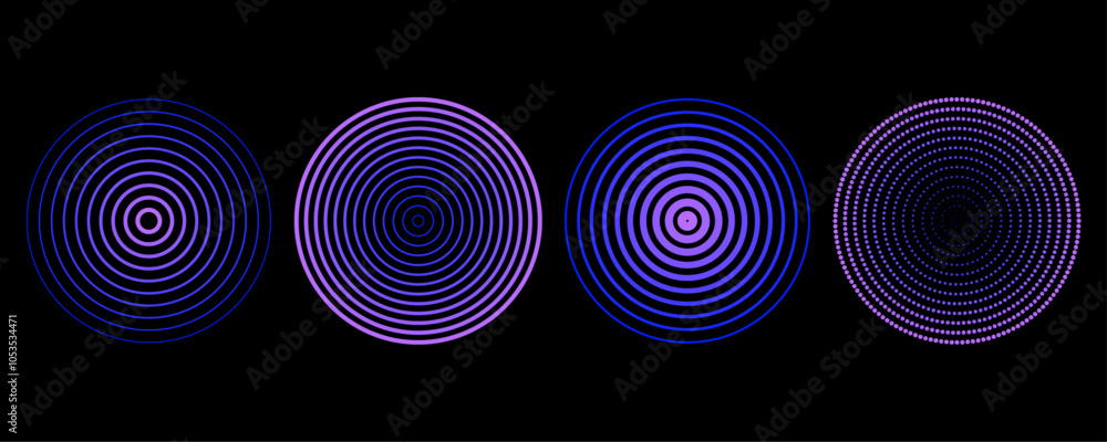 Aufkleber sound pulsation circles set. vector illustration of radio waves isolated on black background.