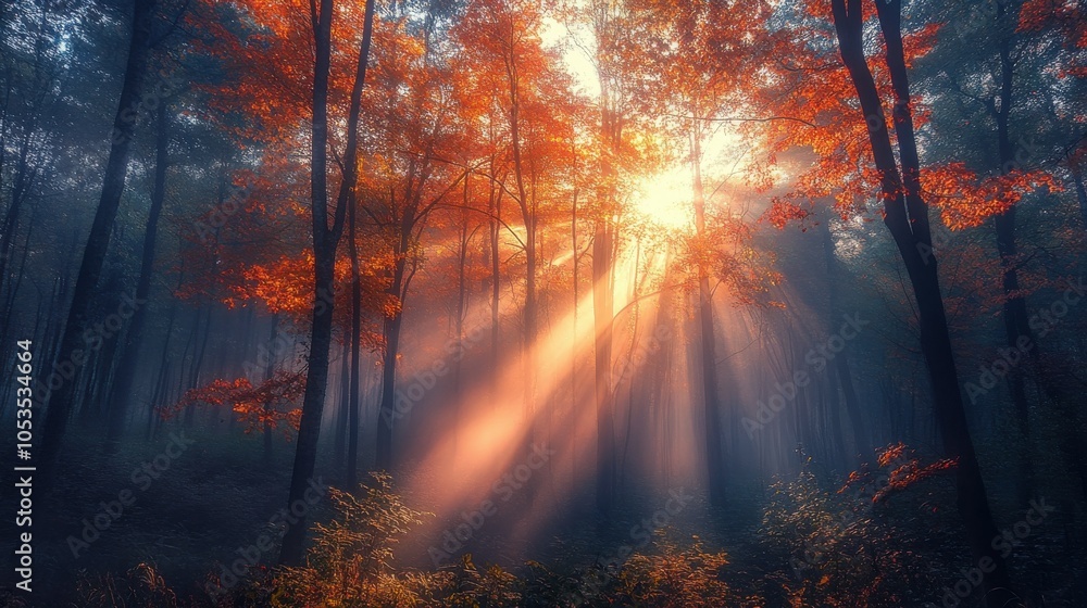 Poster sunlight filtering through maple trees