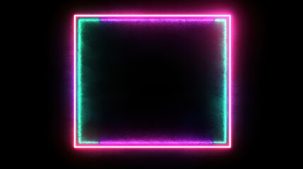Futuristic neon outline frame with vibrant colors on dark background for advertising