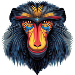 Fototapeta premium A mandrill monkey clipart, jungle animal, colorful face markings, digital painting, isolated on white background