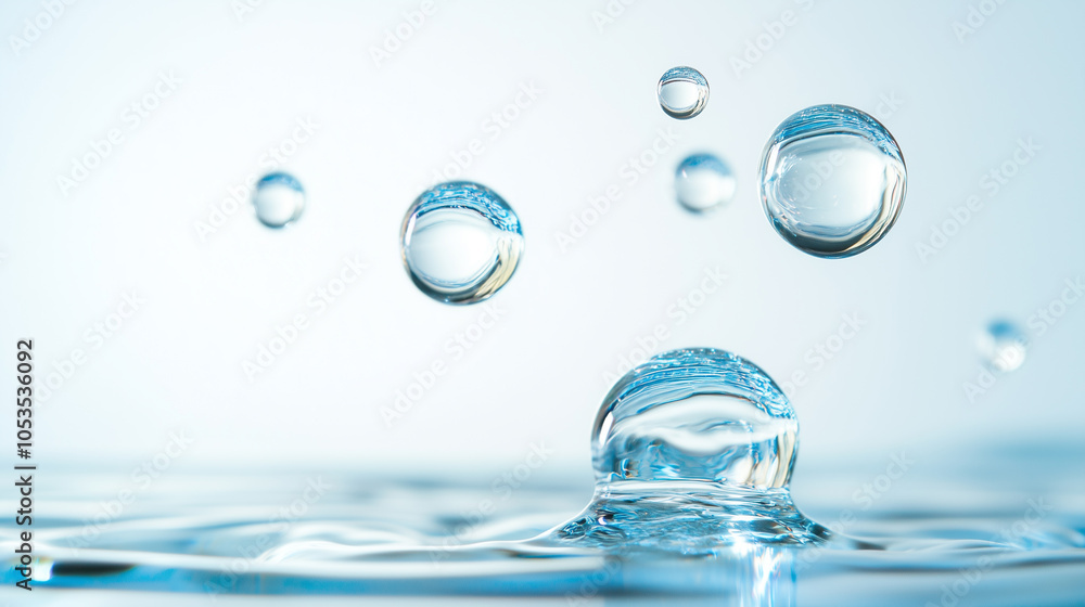 Poster clear water bubbles float gracefully above calm surface, capturing serene and tranquil moment. image