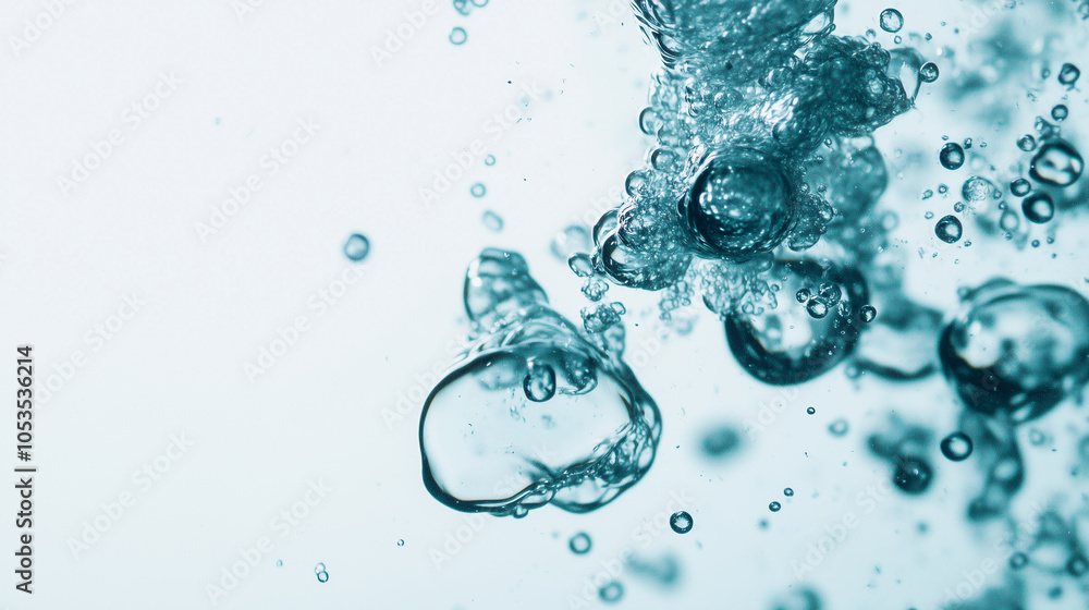 Poster bubbles rise gracefully through clear water, creating sense of tranquility and relaxation. image cap