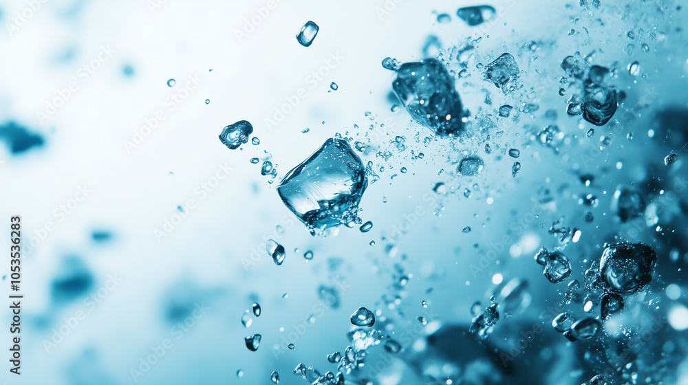 Poster floating air bubbles rise through clear blue water, creating sense of relaxation and tranquility. im