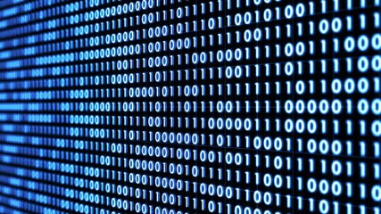 Static rows of dense blue binary code, consisting of alternating 1s and 0s, represent the fundamental data structure of digital communication and computer systems.
