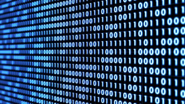 Static rows of dense blue binary code, consisting of alternating 1s and 0s, represent the fundamental data structure of digital communication and computer systems.