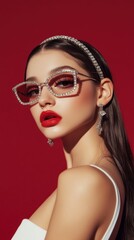 Stylish Red Aesthetic Portrait with Fashion Accessories