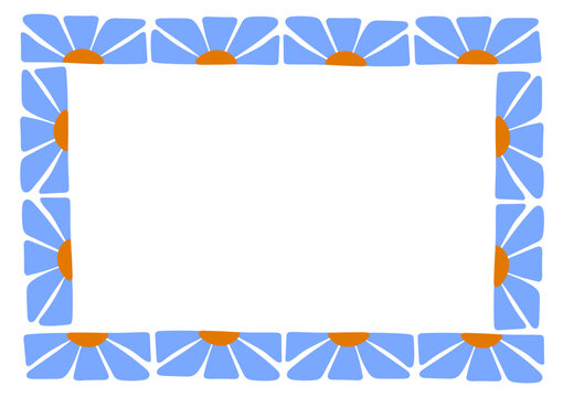 Groovy abstract floral botanical frame. Abstract border with geometric flowers in trendy naive retro hippie 60s 70s style