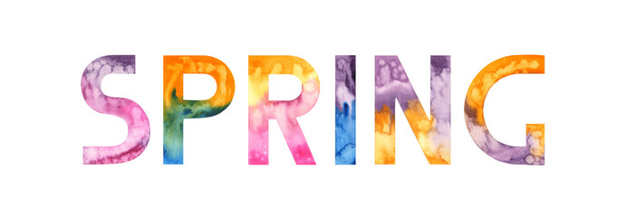 Watercolor hand drawn lettering isolated background. Handwritten message. Months Year Season Spring colorful text. For print, cards, banner or poster, invitation, congratulations, glider.