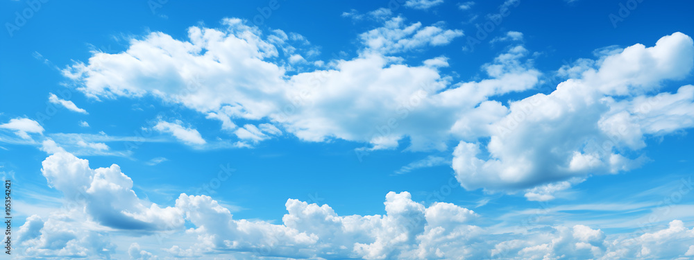 Wall mural blue sky background with tiny clouds. panorama background