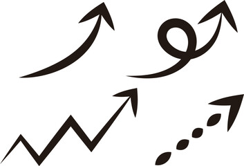 上昇する黒色矢印のセット