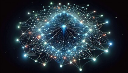 Fototapeta premium Digital Neural Web - Deep Learning Connectivity and Data Flow Concept, Glowing Neural Nodes, Futuristic AI Visualization, No People