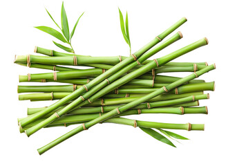 Fototapeta premium Fresh green bamboo stalks with leaves, isolated on transparent cutout background