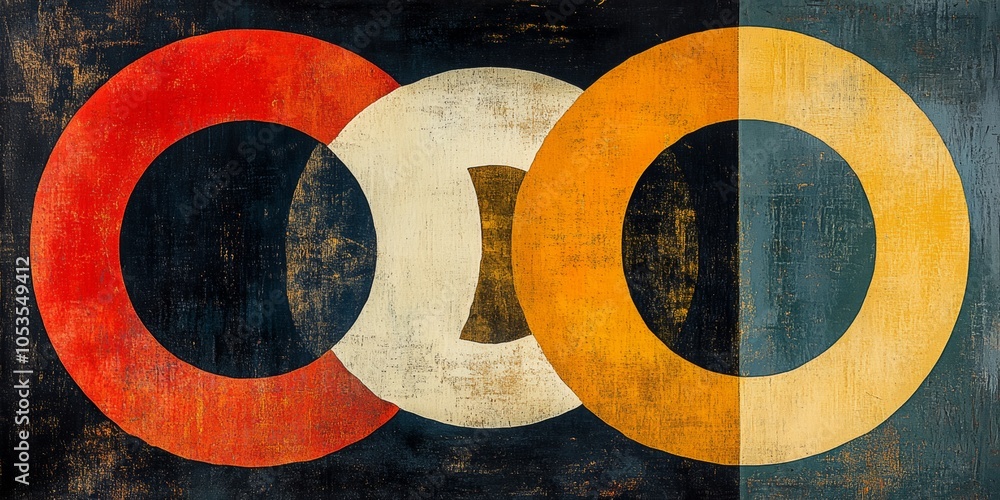 Aufkleber geometric harmony, vibrant interlocking squares and circles create a dynamic visual rhythm with bold