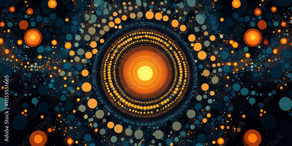Poster Kaleidoscopic Geometry, vibrant interplay of rotating squares and circles creating a mesmerizing pattern, ideal for modern decor and art enthusiasts