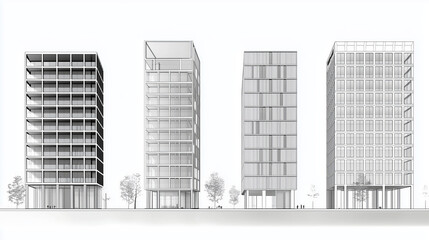 Fototapeta premium Architectural sketch of four skyscrapers..